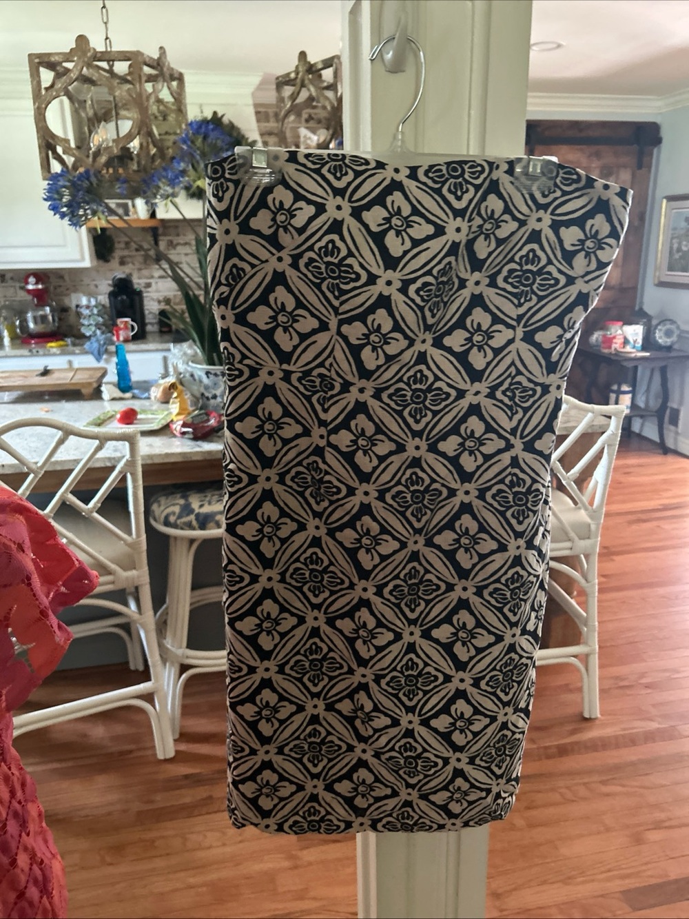 Donna Morgan Black and Cream Strapless Patterned Dress